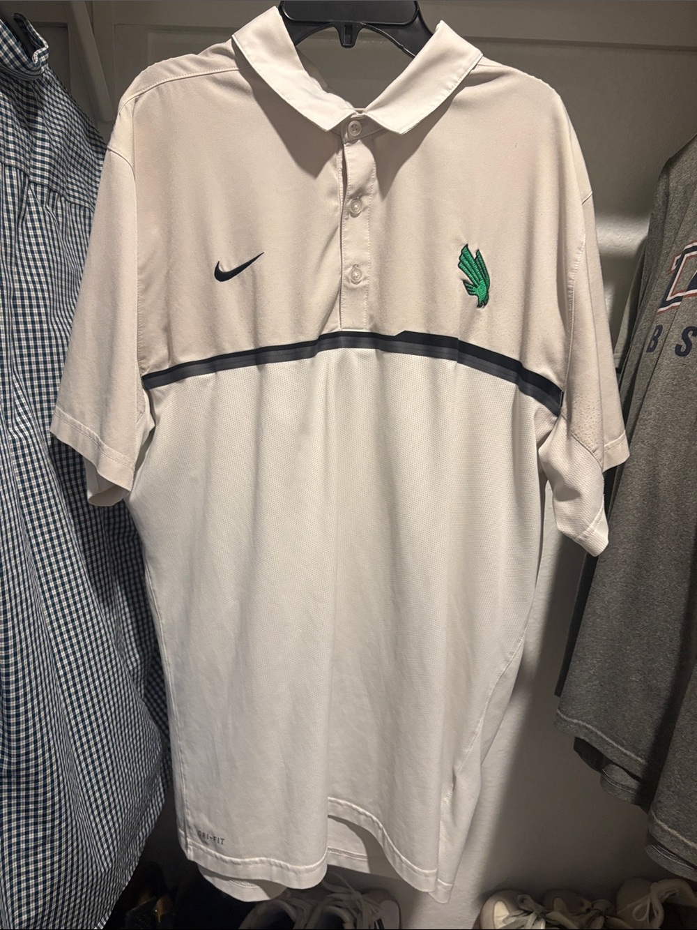 Nike White Short-Sleeve Polo with Green Logo and Black Stripe